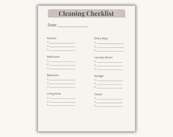 Cleaning Checklist Printable Aesthetic, Home Cleaning Planner, Chore Checklist PDF, House Organizer