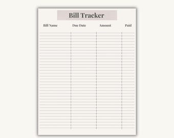 Bill Payment Tracker Printable Color, Monthly Bill Organizer, Due Date Tracker PDF, Budget Planner Sheet