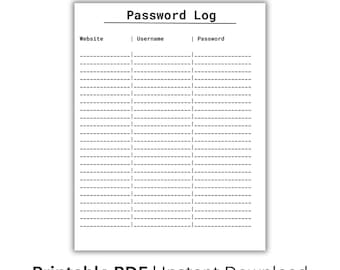 Password Log Printable, Password Tracker Sheet, Minimalist Password Organizer, Internet Password List, Secure Info Sheet