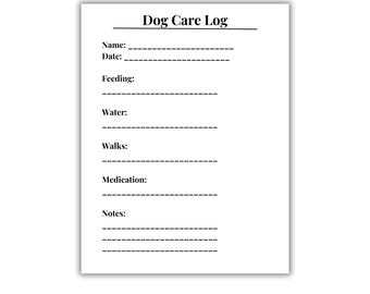 Dog Care Log Printable, Pet Tracker Dog, Feeding & Medication Log, Pet Planner Sheet PDF