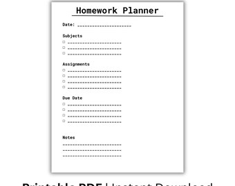 Homework Planner Printable, Student Assignment Tracker, School Planner Sheet, Study Organizer PDF