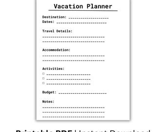 Vacation Planner Printable, Trip Planner Sheet, Travel Organizer PDF, Vacation Planning Checklist