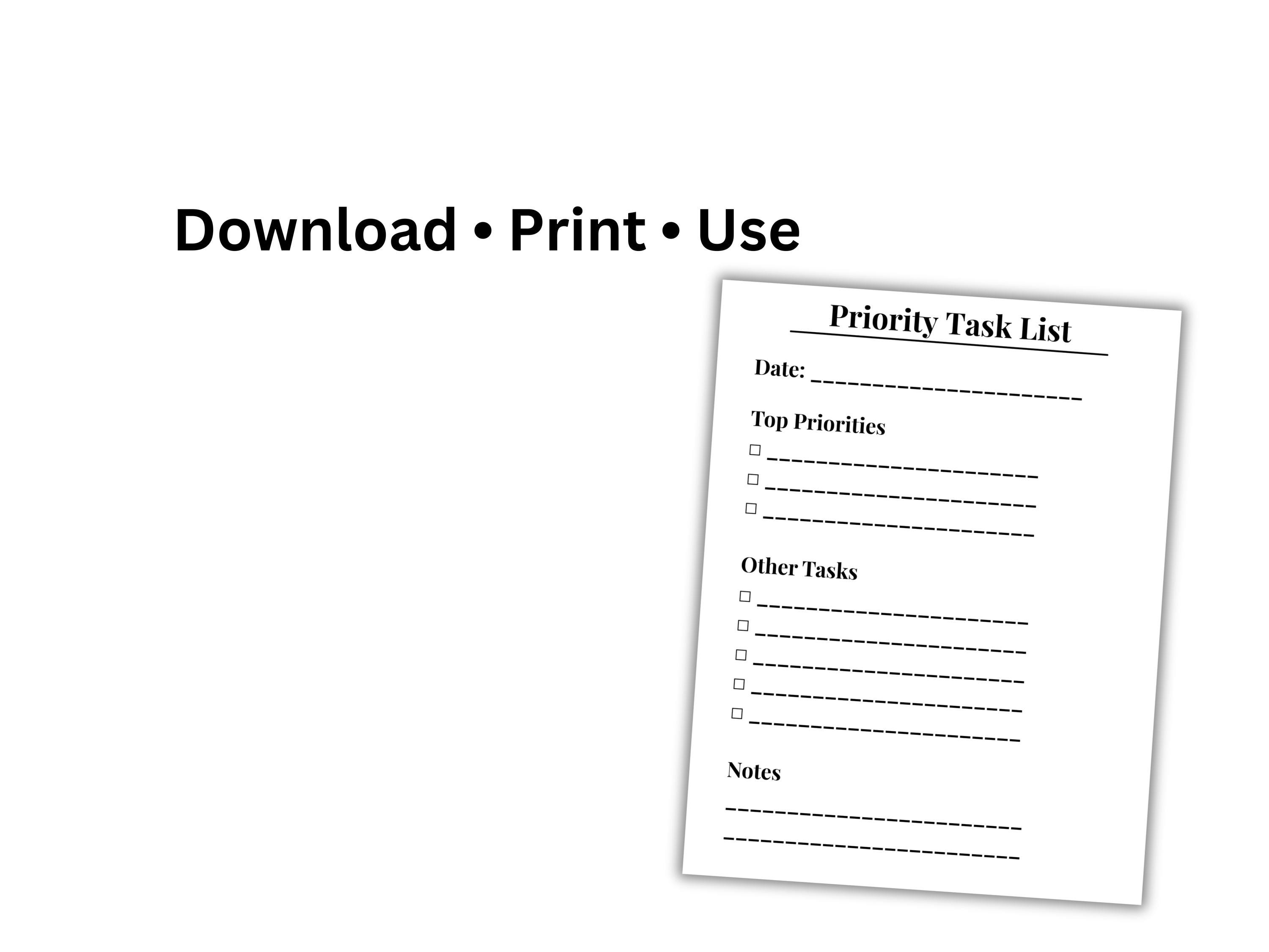 Priority Task List Printable, Top Priorities Planner, Daily Task List ...