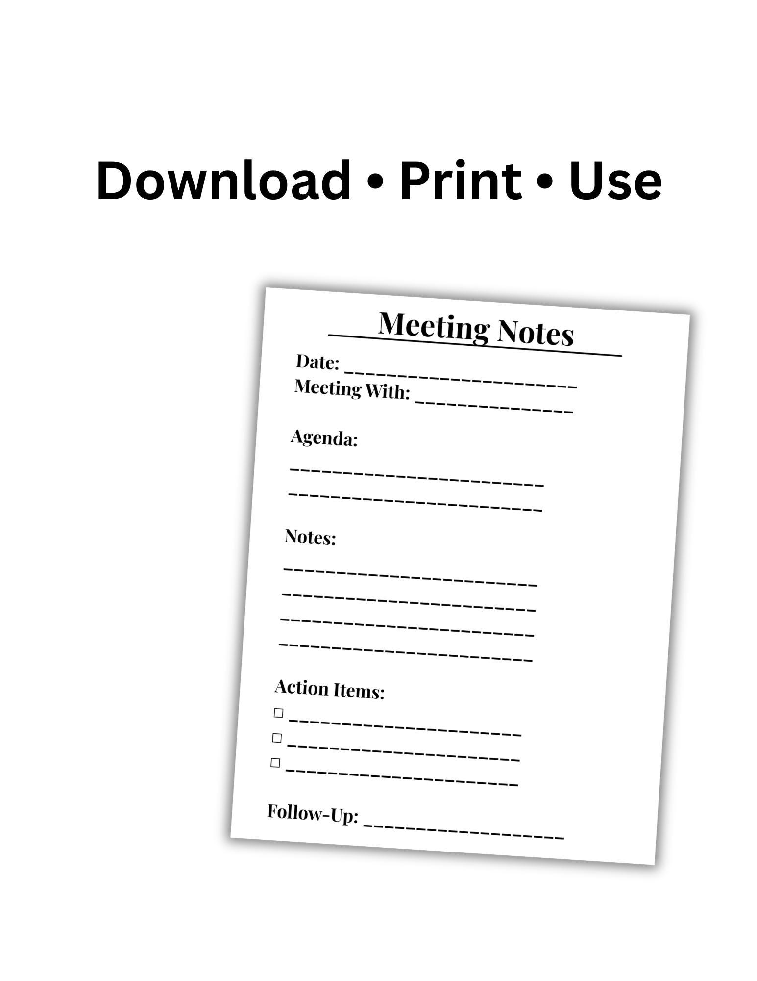 Work Notes Paper Meeting Notes Template Printable, Work Notes Planner, Meeting Organizer ...