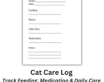 Cat Care Log Printable, Pet Tracker Cat, Feeding & Medication Log, Pet Planner Sheet PDF