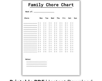 Family Chore Chart Printable, Household Task Tracker, Cleaning Schedule Sheet, Family Planner