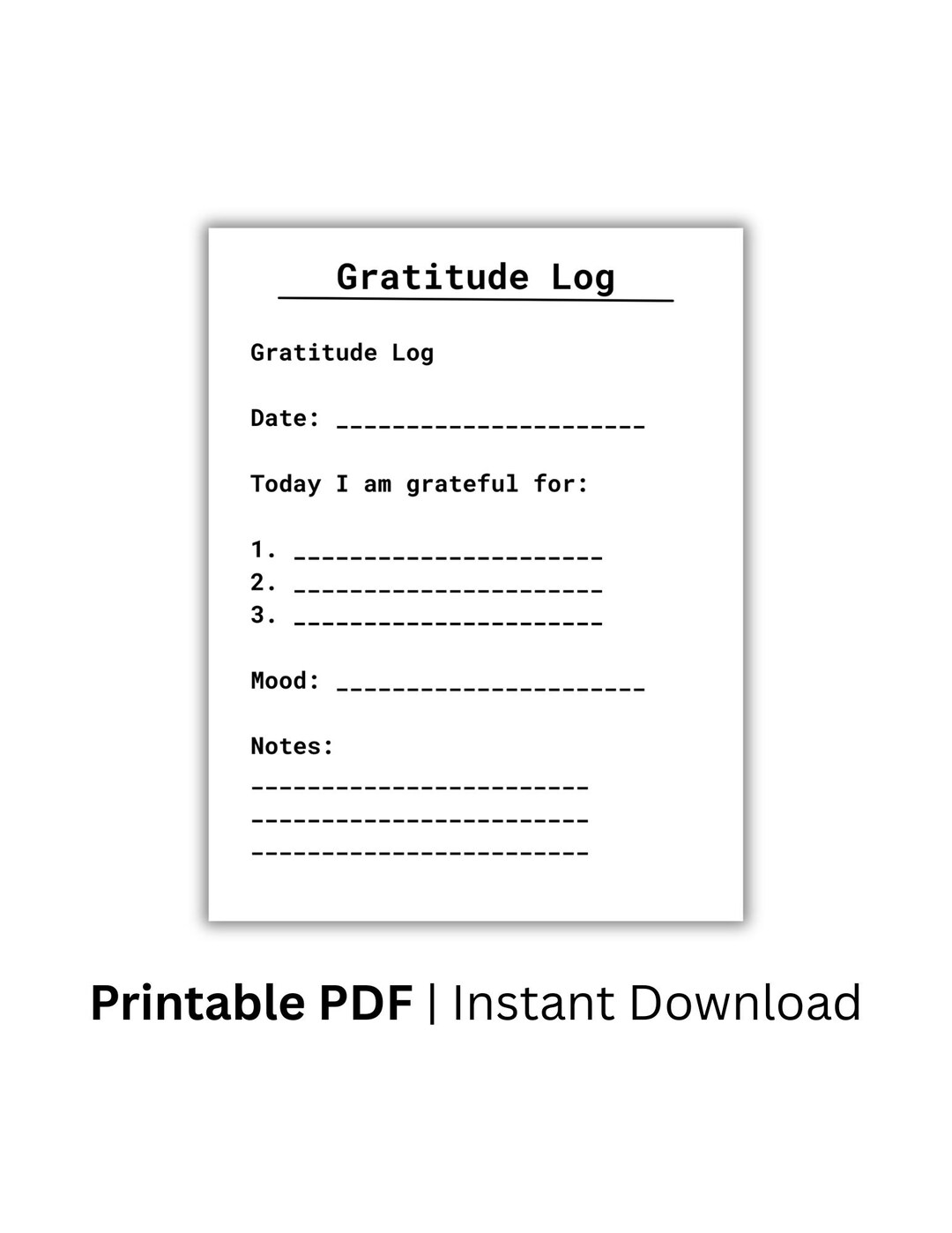 Gratitude Log Printable, Daily Gratitude Journal Page, Mindfulness ...