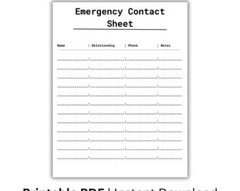 Emergency Contact Sheet Printable, Family Contact List, Important Information Sheet, Home Binder Printable
