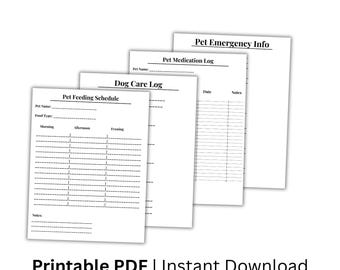 Pet Care Bundle Printable, Dog & Cat Planner Pack, Pet Tracker, Feeding Log, Vet Tracker PDF