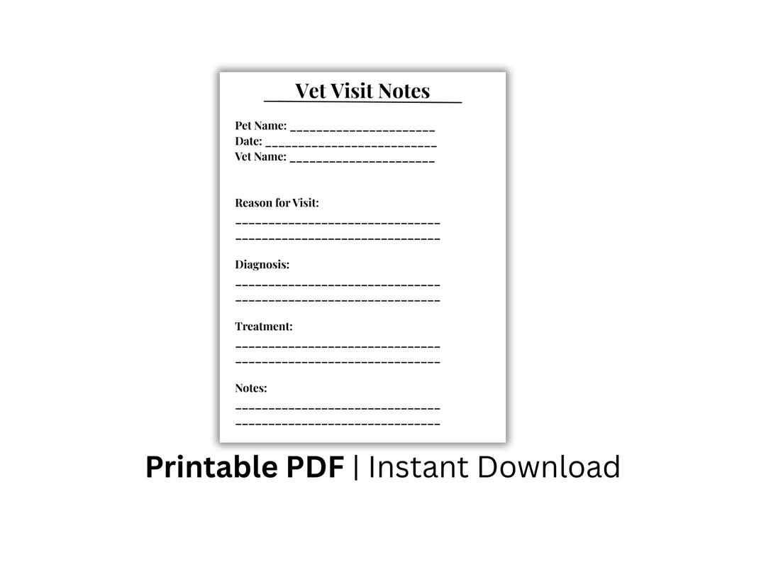Vet Note For Work Vet Visit Notes Printable, Pet Health Record, Vet Visit Tracker, Dog ...