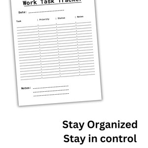 Work Task Tracker Printable, Task Management Sheet, Work Planner Template, Productivity Tracker, Instant Download image 2
