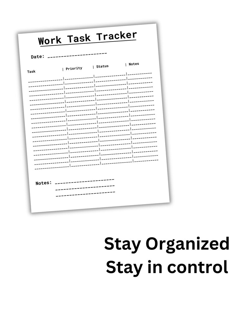 Work Task Tracker Printable, Task Management Sheet, Work Planner Template, Productivity Tracker, Instant Download image 2