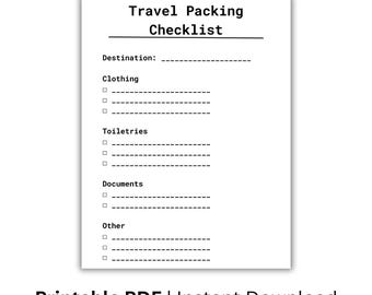 Travel Packing Checklist Printable, Vacation Packing List, Travel Planner Sheet, Trip Organizer PDF