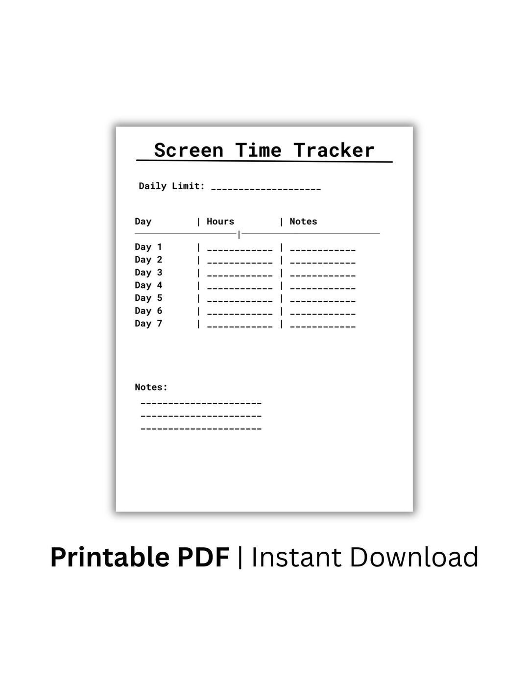 Screen Time Tracker Printable, Kids Screen Time Log, Daily Usage ...