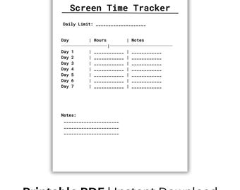 Screen Time Tracker Printable, Kids Screen Time Log, Daily Usage Tracker, Digital Detox Planner