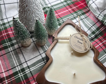 Hand Poured Soy Christmas Candles in wooden Christmas tree container