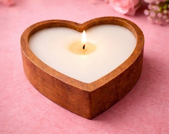 Wooden heart shaped candle