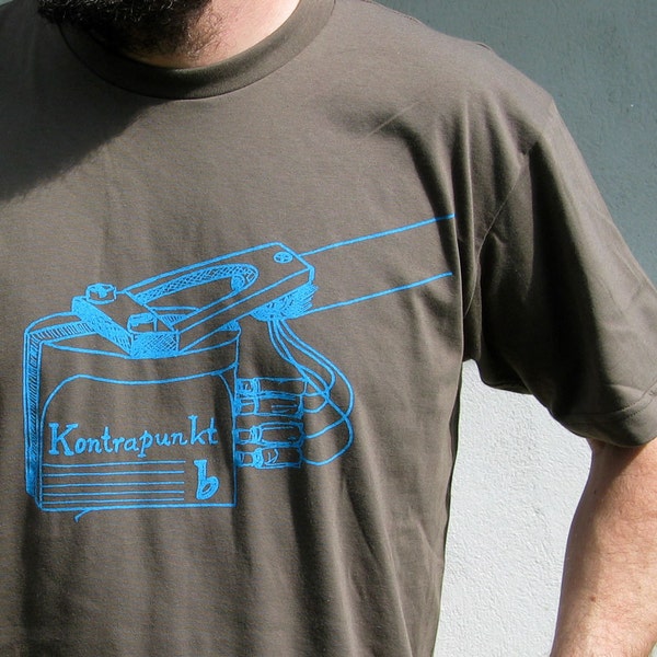 The Sound Of Vinyl Record Player Tshirt - Hand screen printed unisex tee shirt - Handdrawn illustration Size M.