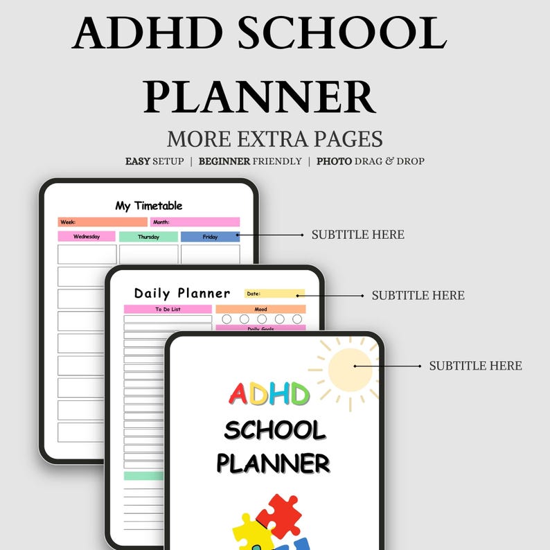 ADHD School Planner | Printable Student Planner for Kids | Editable ...