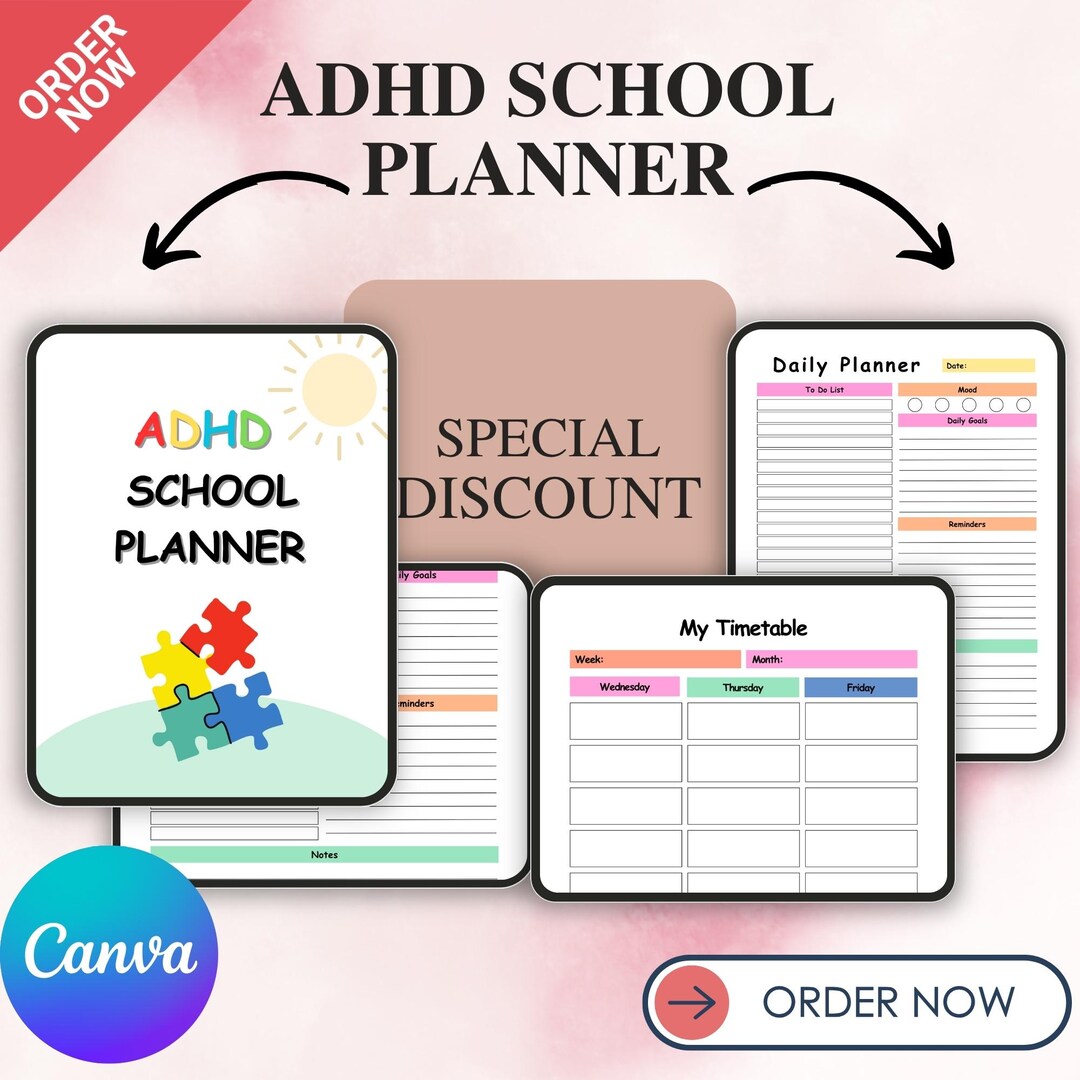 ADHD School Planner | Printable Student Planner for Kids | Editable ...