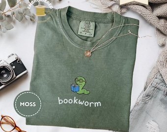 Camiseta bordada "Ratón de biblioteca" / Camiseta para amantes de los libros, camiseta para lectores - Camiseta con colores cómodos y adorables para amantes de los libros, regalos para lectores