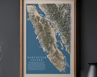 Vancouver Island Topographic Relief Map | West Coast BC Wall Art Print