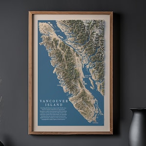 Vancouver Island 3D Topographic Map | Printable Relief Wall Art (Digital Download)