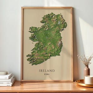 Ireland Topographic Map Print | Éire Relief Map Wall Art | Shaded Terrain Elevation Poster | Irish Housewarming Gift Home (Digital Download)