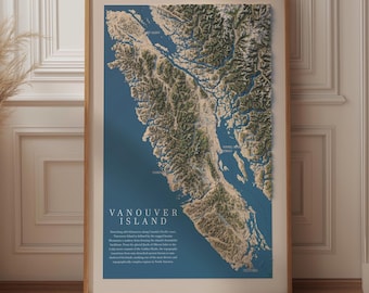 Vancouver Island Topographic Relief Map | West Coast BC Wall Art Print