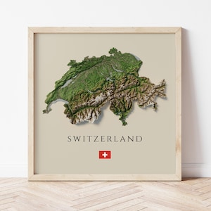 Schweiz Terrain Map Print | Schweizer Alpen Relief | Europa Topographische Wanddekoration | Reise Geschenk