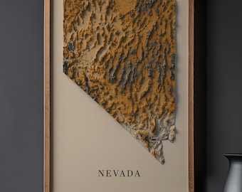 Nevada Shaded Relief Map Print | Topographic Wall Art, Reno, Las Vegas (Digital Download)