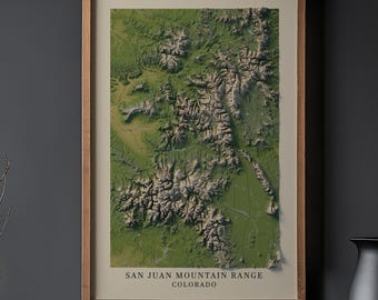 Cordillera de San Juan, Colorado / Mapa en relieve / Póster topográfico (Descarga digital)