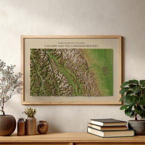 Canadian Rockies Relief Map | Alberta British Columbia Topographic Art | Banff Mountain Terrain Wall Decor | Hiker Gift (Digital Download)
