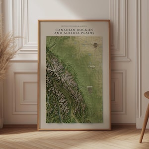 Canadian Rockies Map Print | Terrain Relief Wall Art | Banff Jasper Poster | BC Alberta