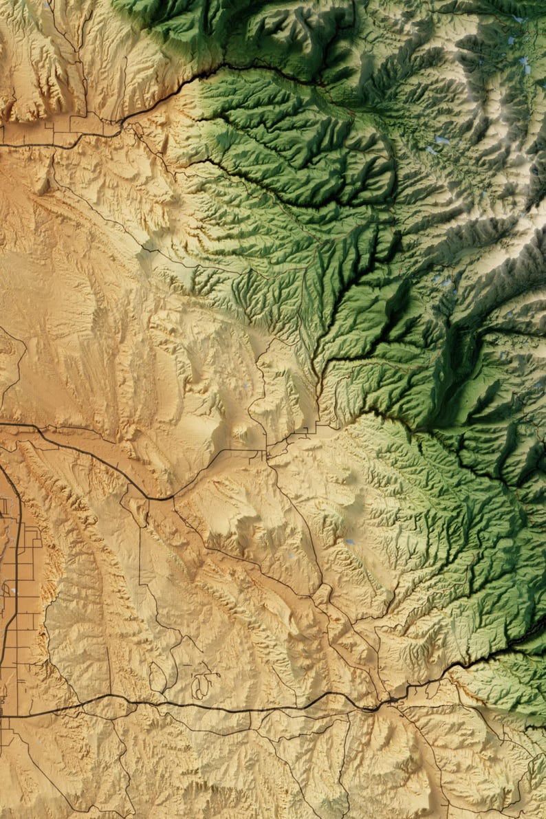 Bighorn Mountains Terrain Map Print | Wyoming Montana Topographic Art ...