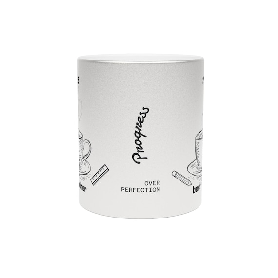 Progress Over Perfection mug | Metallic Silver Gold Teacher Coffee Cup 2026