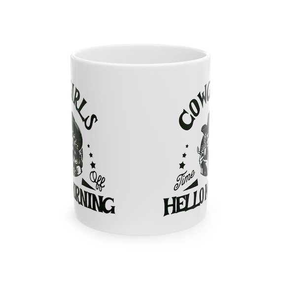 Cowgirls Hello Morning Mug | Western Cowgirl Coffee Cup, Rodeo Skull Design