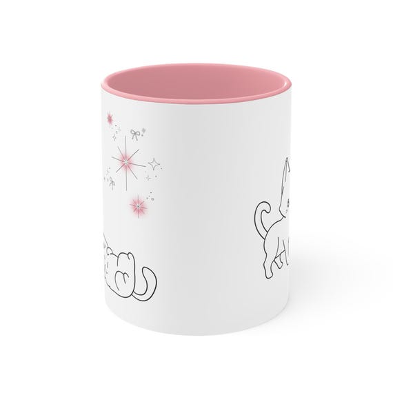 Playful Kitten Illustration Mug | Accent Color Ceramic Mug