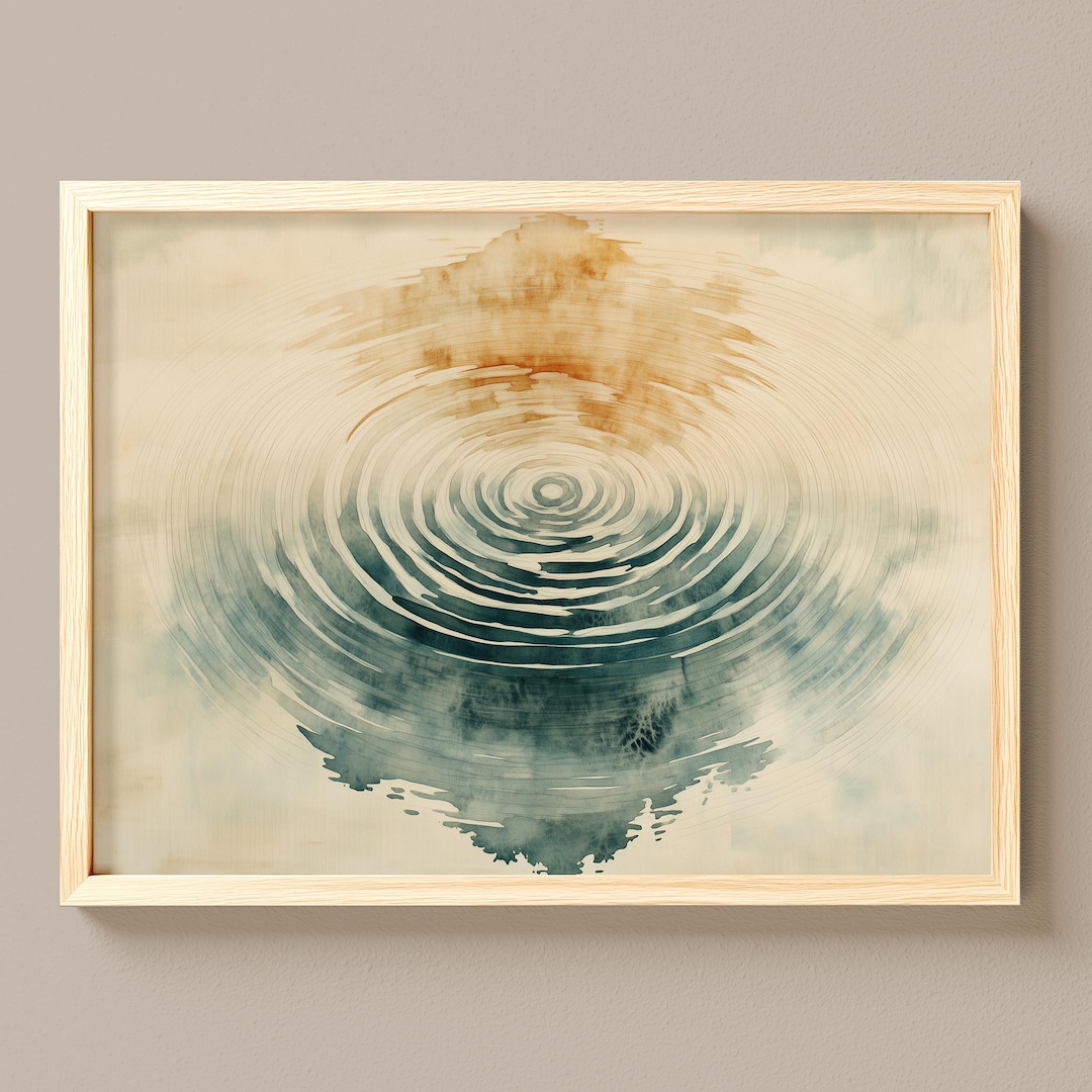 Abstract Water Ripples Painting - Minimalist Zen Japandi Art, Calm Teal ...