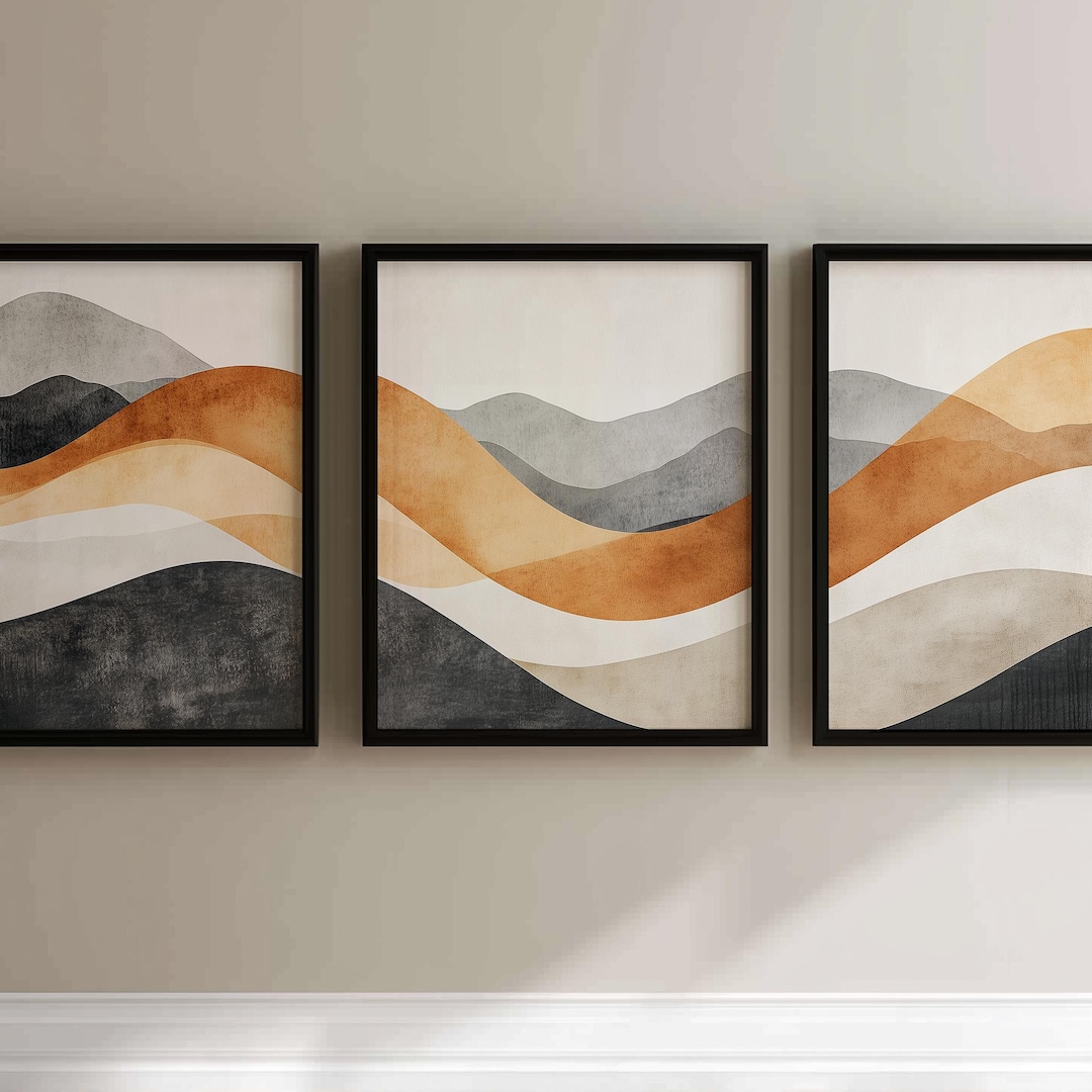 Modern Abstract Landscape Triptych Art Set of 3: Earthy Hills Panorama ...