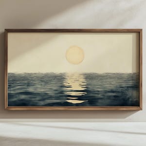 Minimalist Moonlight TV Art, Watercolor Moon Reflection Frame TV Art, Serene Coastal Decor, Moody Neutral Digital Download 748