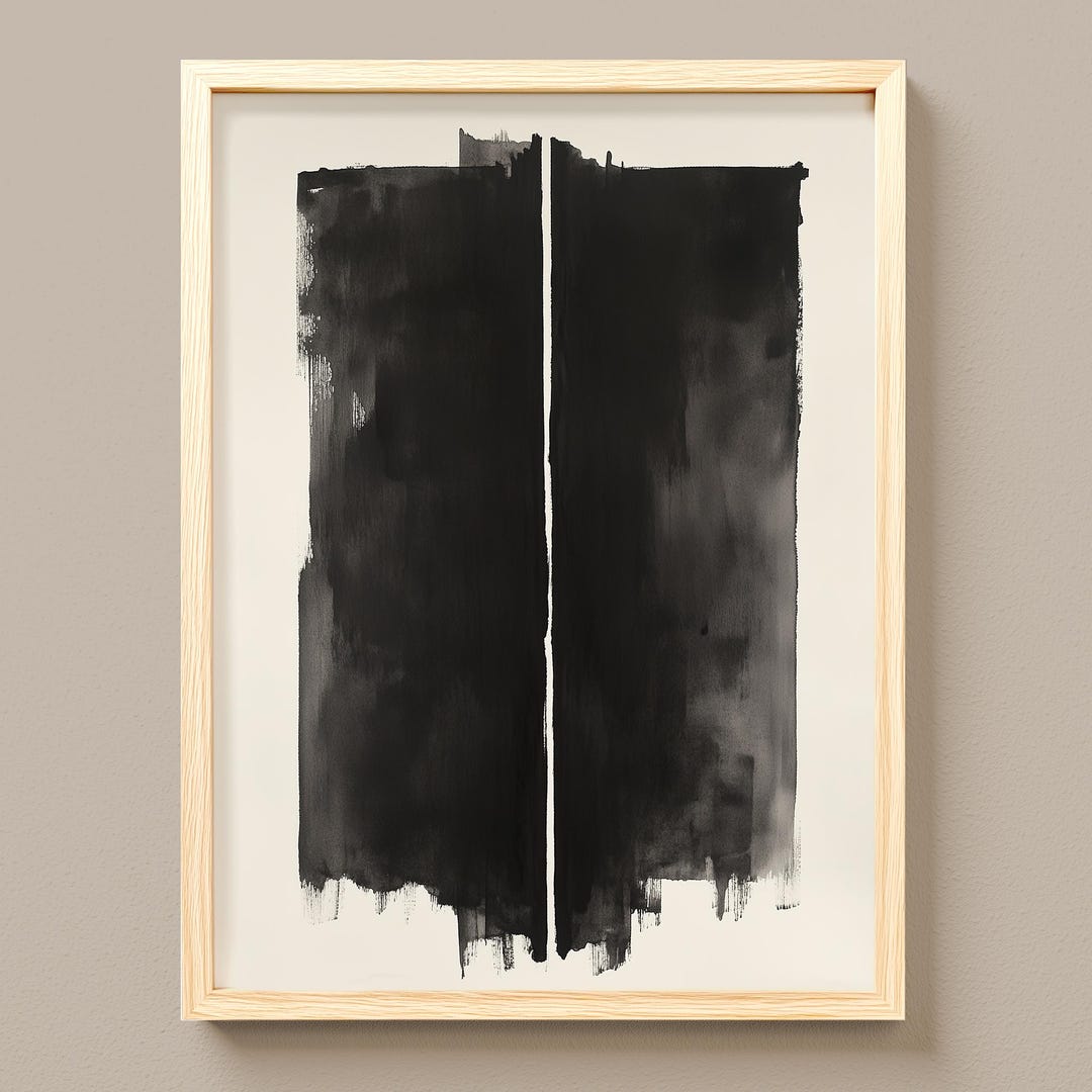 Minimalist Abstract Black Brushstroke Wall Art, Modern Monochrome Decor ...