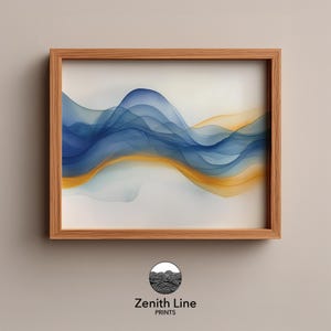 Coastal Watercolor Waves - Abstract Minimalist Art, Layered Ink Arcs, Modern Calm Ocean Scene, Soft Blue and Ochre Printable Decor 660