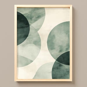 Modern Sage Green Abstract Art - Minimalist Watercolor Circles, Neutral Calming Decor, Overlapping Circular Shapes, Digital Print 126