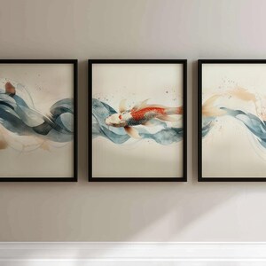 Sumi-e Ink Wash Landscape Triptych Set: Asian Zen Mountain Art