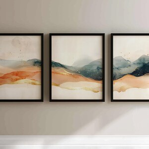 Abstract Watercolor Mountain Triptych, Modern Neutral Landscape Art (Digital Download) 824