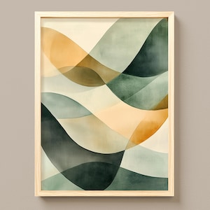 Modern abstrakt utskrivbar akvarellkonst - minimalistiska korsande bågar och vågor, organisk neutral dekor, lugnande väggkonst Ladda ner 119