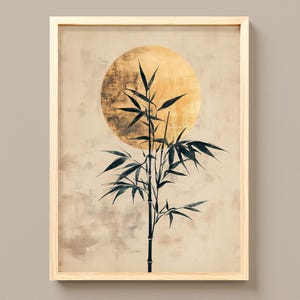 ジャパンディ竹墨画、禅水墨画植物装飾金円（デジタルダウンロード）161