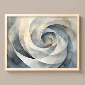 Modern Neutral Abstract Spiral Art, Layered Watercolor Curves, Soft and Calming Decor 382
