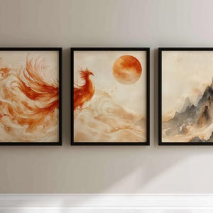 sumika Landscape 3 3.5 セット売り Sumi-e Ink Wash Landscape Triptych Set: Asian Zen Mountain Art